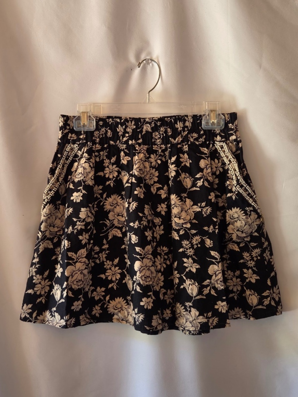 Scotch & Soda Maison Scotch Black Ivory Floral Short Skirt Beaded Pockets Sz 2